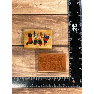 1 VINTAGE WESTWATER WOOD MOUNTED RUBBER STAMP MITTENS HOLIDAY CLOTHESPIN